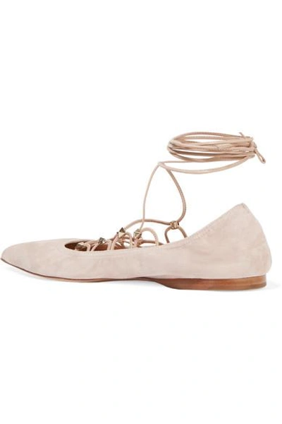 Shop Valentino Lace-up Suede Point-toe Flats