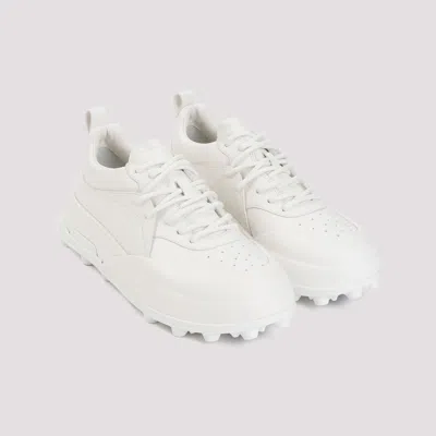 Jil Sander Orb White Low Top Sneakers With Cleated Sole In Leather