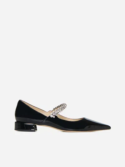 Jimmy Choo Black Ballet Flats With Crystals On Strap In Black