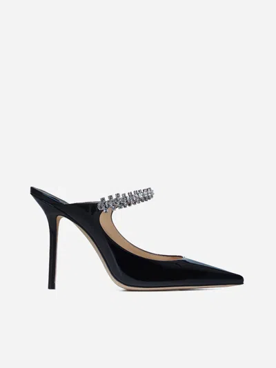Jimmy Choo Bing 100 Crystal-embellished Patent-leather Mules In Black
