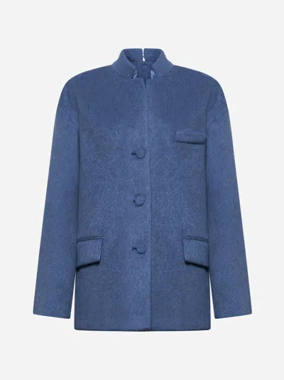 Gucci Wool Blend Melange Aviator Jacket Women In Avio Melange