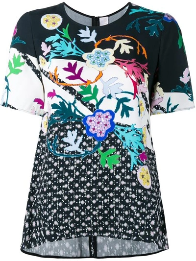 Peter Pilotto Floral Print Short Sleeve Top In Black