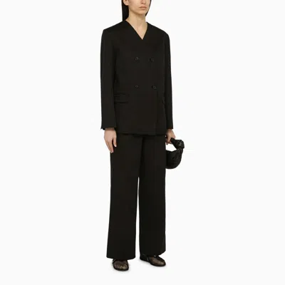 Loulou Studio Black Double-breasted Jacket In Cotton And Linen