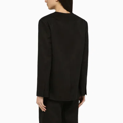Loulou Studio Black Double-breasted Jacket In Cotton And Linen