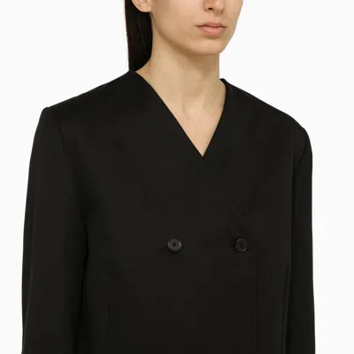 Loulou Studio Black Double-breasted Jacket In Cotton And Linen