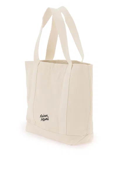 Maison Kitsuné Ivory Canvas Fox Head Shopping Bag