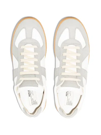 Maison Margiela Women Replica Low-top Leather Sneakers With Suede Inserts In White