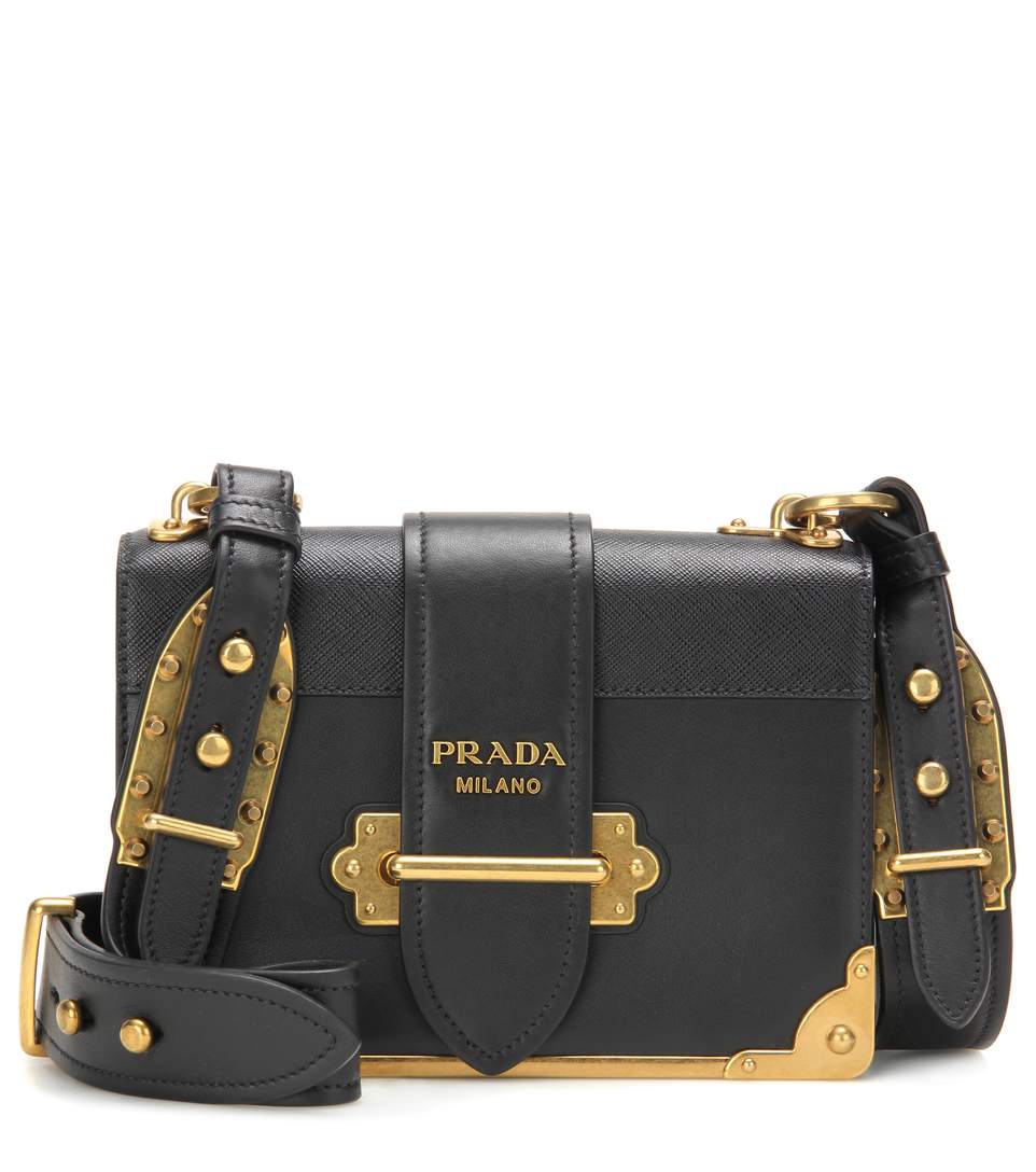 Prada Cahier Embellished Leather Shoulder Bag In Eero | ModeSens