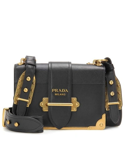 Prada Cahier Embellished Leather Shoulder Bag In Eero