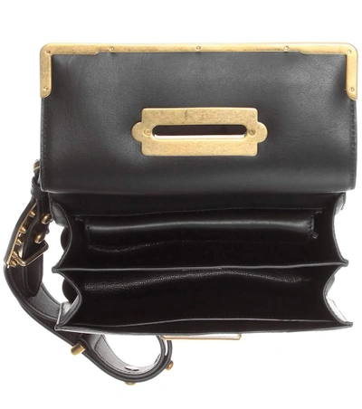 Shop Prada Cahier Embellished Leather Shoulder Bag In Eero