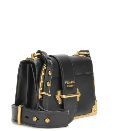 Shop Prada Cahier Embellished Leather Shoulder Bag In Eero