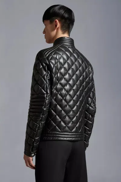 Moncler Black Leather Biker Jacket For Men