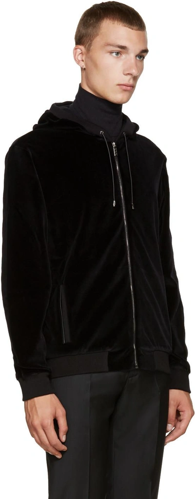 Shop Versace Black Velour Embroidered Medusa Hoodie