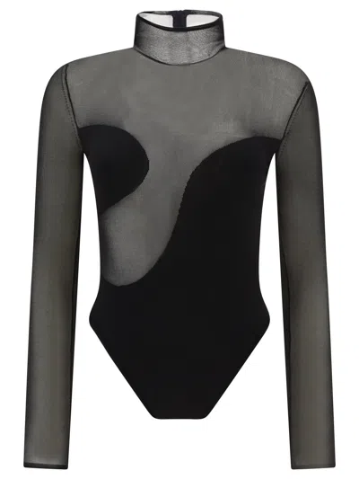 Nensi Dojaka Bodysuit With Asymmetric Line And Sheer Panels