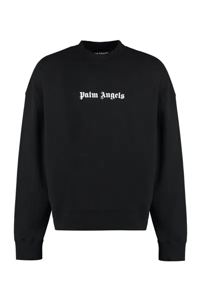 Palm Angels Black Cotton Crew Neck Sweatshirt With White Logo