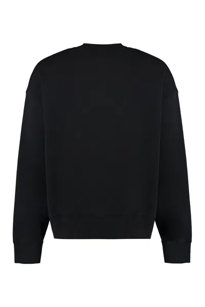 Palm Angels Black Cotton Crew Neck Sweatshirt With White Logo