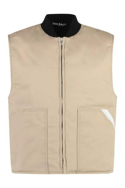 Palm Angels Full Zip Field Vest In Neutral