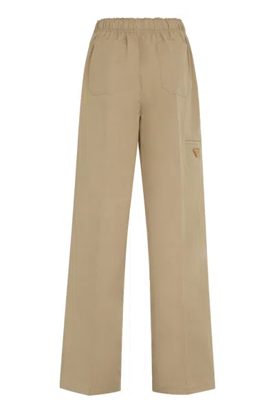 Prada Pantalone Dalla Gamba Ampia In Cotone Beige Donna