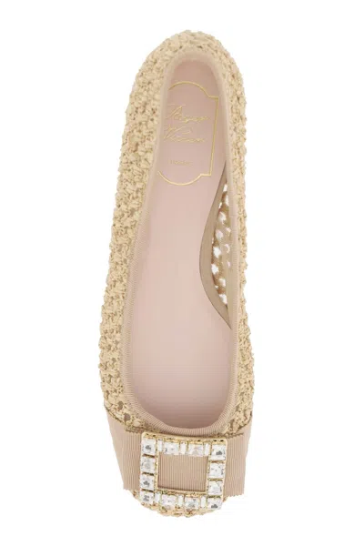 Roger Vivier Tres Vivier Raffia Strass Ballerina Flats