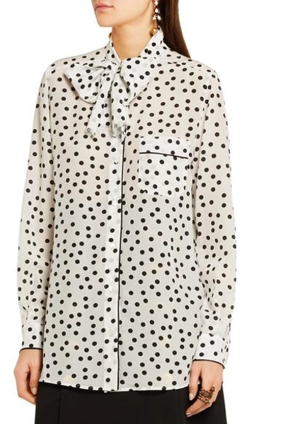 Shop Dolce & Gabbana Pussy-bow Polka-dot Silk Crepe De Chine Blouse