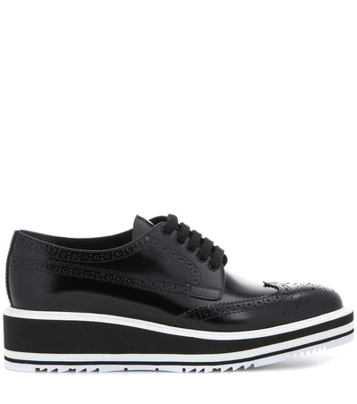 Shop Prada Wingtip Leather Platform Brogues In Black