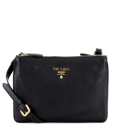 Prada Daino Small Leather Cross-body Bag In Black