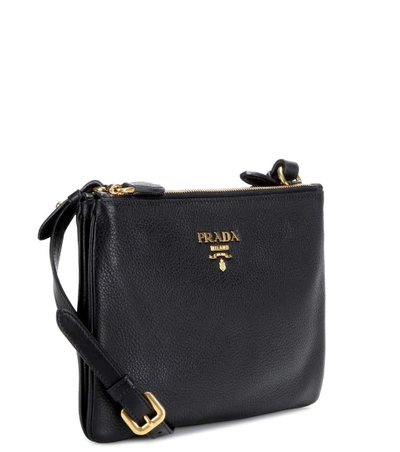 Shop Prada Daino Small Leather Cross-body Bag In Eero