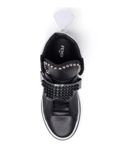 Shop Fendi Karlito Studded High-top Calf Leather Trainers In Black White