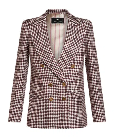 Etro Houndstooth-pattern Double-breasted Jacket In Multicolor