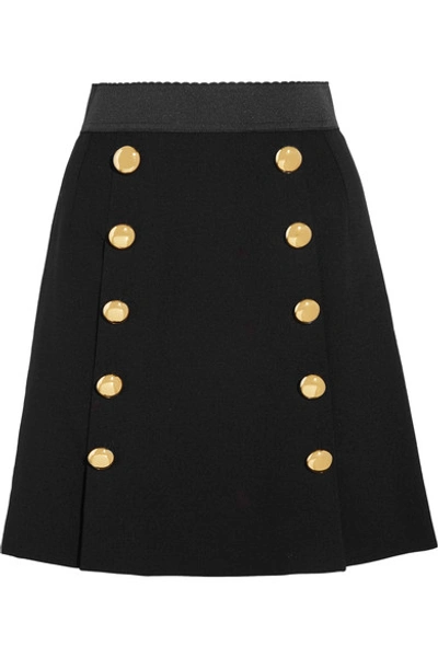 Dolce & Gabbana Button-front Wool-blend Crepe Skirt In Black