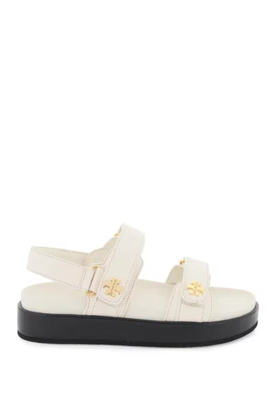 Tory Burch Leather Sandals With Metal Monogram In White