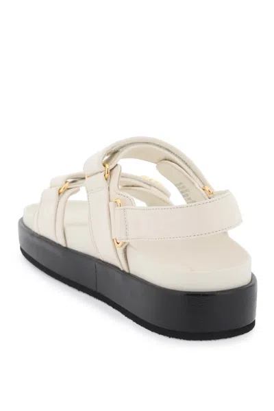 Tory Burch Leather Sandals With Metal Monogram In White