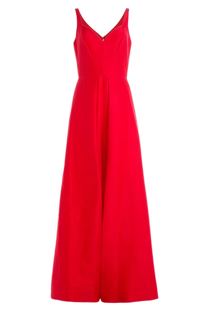 Halston Heritage Cotton-silk Evening Gown With Front Slit In Red