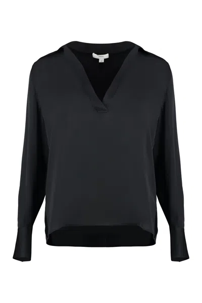 Vince Silk Blouse With V-neck And Side Slits