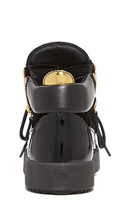 Shop Giuseppe Zanotti Leather And Velvet Sneakers In Black