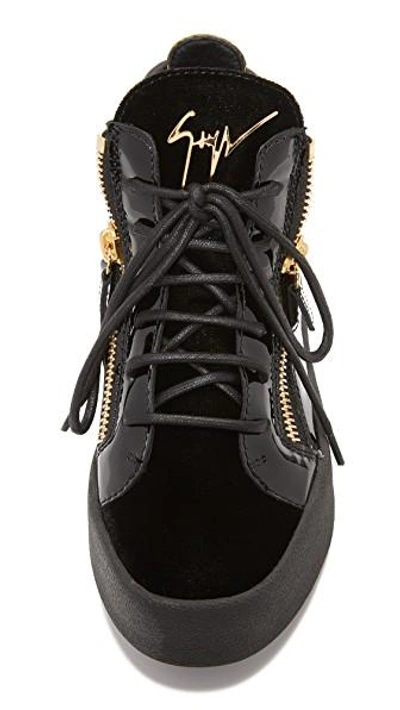 Shop Giuseppe Zanotti Leather And Velvet Sneakers In Black