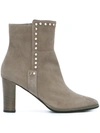 Jimmy Choo Harlow 80 Taupe Grey Suede Boots With Stud Trim