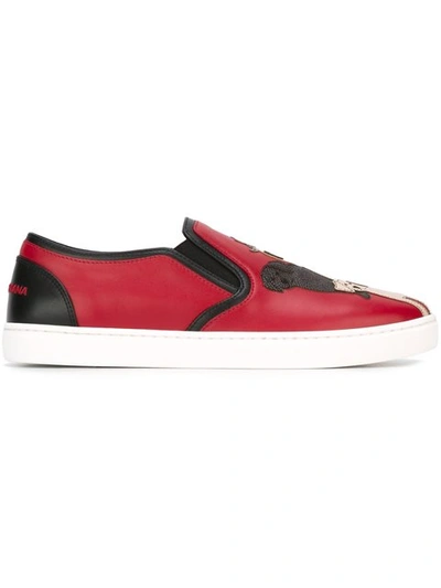 Dolce & Gabbana Leather Slip-on Trainers In Red