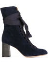 Chloé Harper Lace-up Suede Ankle Boots In Blue