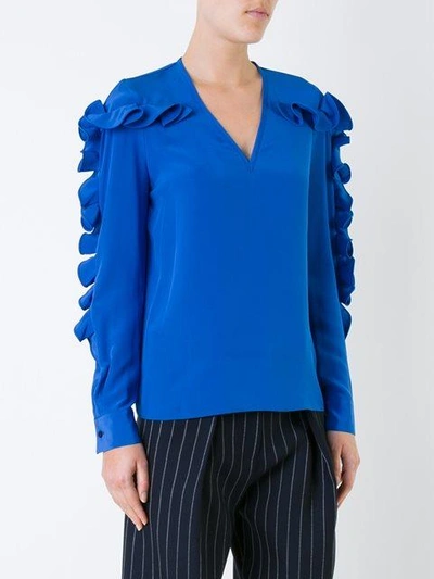 Shop Victoria Victoria Beckham Ruffled Sleeve Blouse In Blue