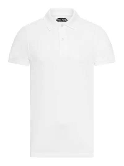 Tom Ford White Polo Shirt With Classic Collar In Cotton Blend Man In White