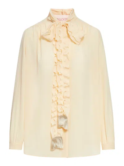Valentino Silk Tasselled-pussybow Blouse In Nude & Neutrals