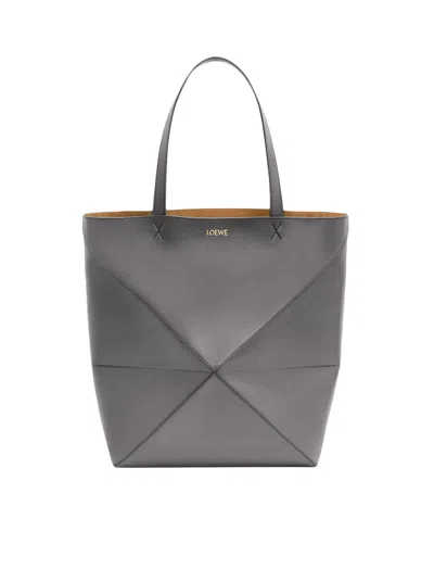 Loewe Puzzle Fold Tote Xl Bag In Polished Calfskin In Grey