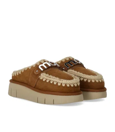 Mou Bounce Beige Mules With Logo Lettering And Open Rear In Leather Woman In Beige