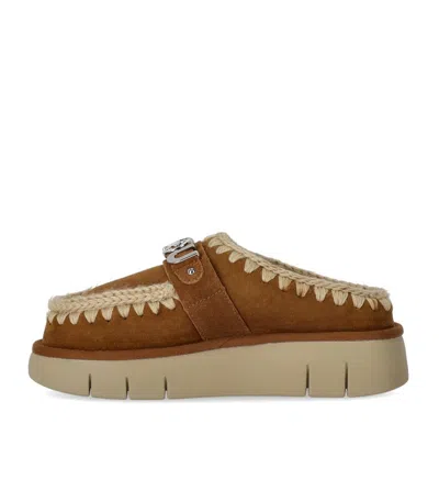 Mou Bounce Beige Mules With Logo Lettering And Open Rear In Leather Woman In Beige