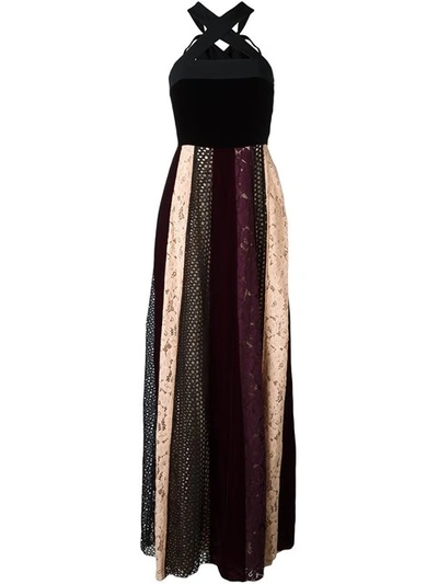 Lanvin Sleeveless Velvet Combo Gown W/paneled Lace Skirt In Blush