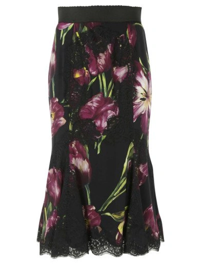 Shop Dolce & Gabbana Tulips Skirt In Black