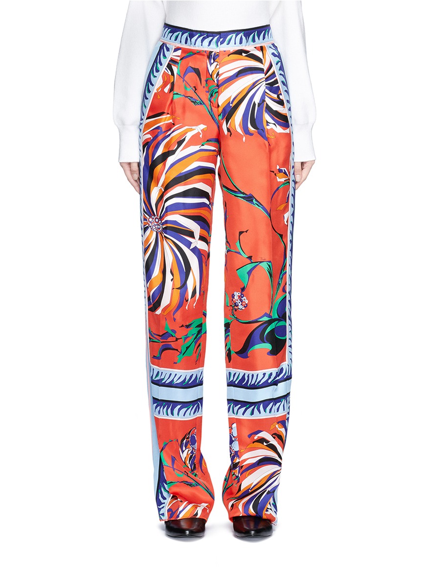 Emilio Pucci Cactus Flower Print Silk Pyjama Pants In Multicolored ...