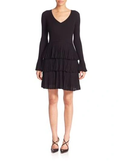Shop Diane Von Furstenberg Sharlynn Ruffled Bell Sleeve Dress In Black