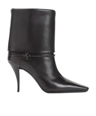 Saint Laurent Niki Embellished Leather Ankle Boots In Black
